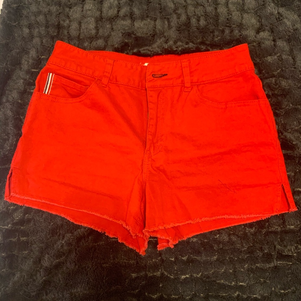Red blue jean shorts